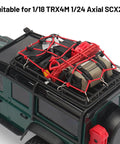 Expedition Ready Off Road RC Rig Gear Kit for 1/18 TRX4M and 1/24 Axial SCX24, featuring luggage net and recovery boards.