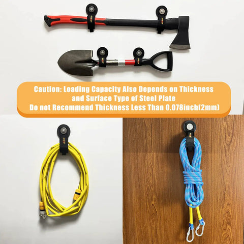 Heavy Duty Magnetic Hooks Set With Rubber Coated Magnets And Strong Straps, Magnetic Garage Tool Holders For Cables, Extension Cords, Rope And Wire, No Drill Install, Durable Garage Organization For Workshop RV And Trucks, 4 Pack