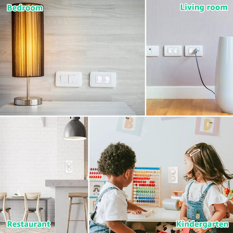 Various settings showing 32 Pack Hidden Handle Outlet Covers For 3-Prong Outlets Easy For Adults To Remove And Kid-Proof Baby Proofing.