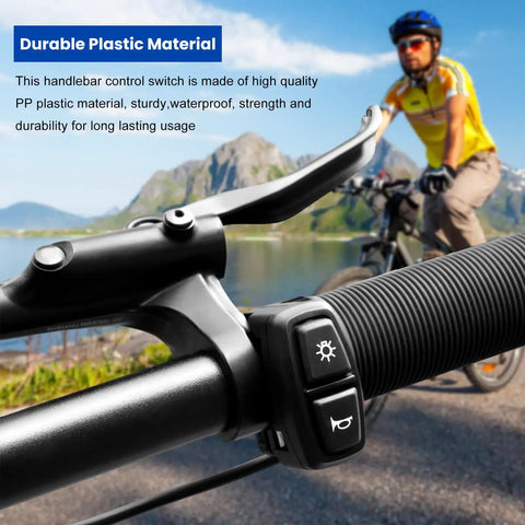 Universal Motorcycle Handlebar Control Switch With Integrated Headlight And Horn Toggle For A Plug And Play Install with durable plastic material.