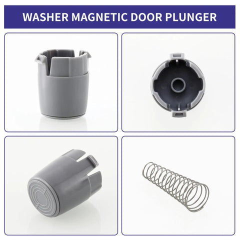 AGM73610701 Magnetic Washer Door Plunger And Spring Replacement Kit For Lg Kenmore High Efficiency Washers showing grey plastic plunger and metal spring.
