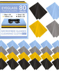 Amazon Eyeglasses cleaning cloths, microfiber 80-pack, assorted blue, yellow, grey, black, 6x7 inches