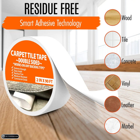 Double Sided Carpet Tile Tape 2 In By 90 Ft Heavy Duty With Reinforced Web Mesh Residue Free Indoor Outdoor For Carpet Tiles