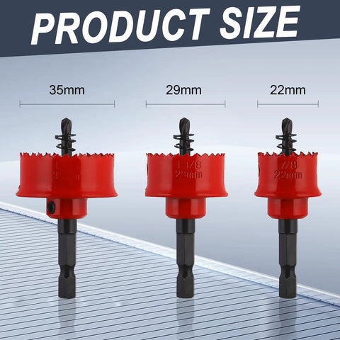 Bi-Metal Impact Hole Saw Kit With Three Saw Blades Seven-Eighths Inch, One And One-Eighth Inch, One And Three-Eighths Inch, Plus Double Ended Driver Bit, Thin Wall Circular Drill Set For Cutting Metal Wood And Plastics