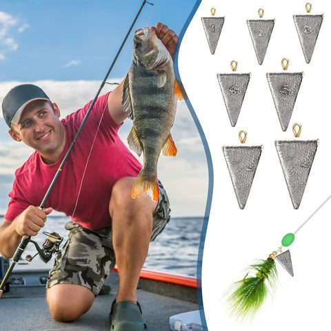 18 Piece Pyramid Fishing Weights Set, 8 Oz Triangle Sinkers For Saltwater, Surf, And Bass Casting Gear, shown with fish caught