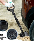 Compact Garden Shovel For Digging And Camping 31 Inch Small Shovel With Ergonomic Curved D Handle used near car tire