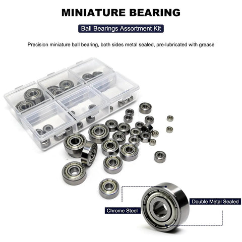 60 Piece Six Size Deep Groove Ball Bearing Kit With 625ZZ 624ZZ 623ZZ 693ZZ 683ZZ 682ZZ Double Shielded For Skateboards And Electronics in case