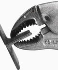 Close-up of 7.5 Inch Screw Removal Locking Pliers For Stripped Screws PZ65 gripping metal, showing quick release and secure grip mechanism.