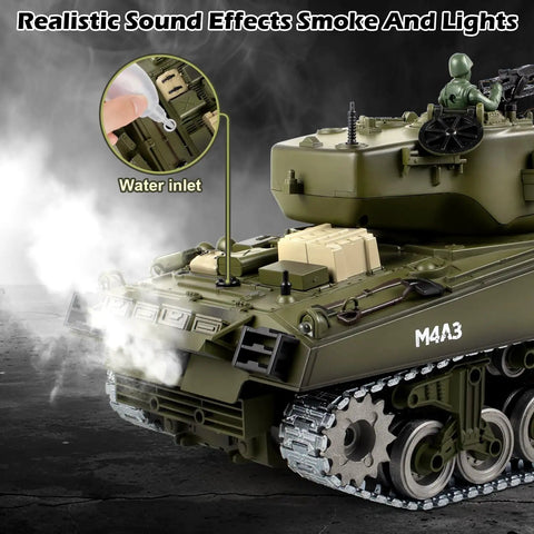 1 To 18 Scale RC M4A3 Sherman Tank With Alloy Tracks, BB Firing Action, Smoke, Lights And Dope Sound, Realistic Military Army Toy