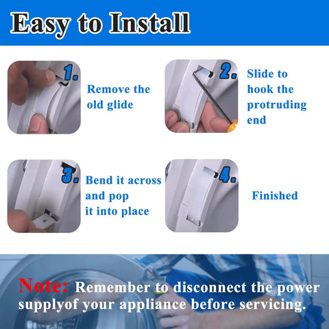 Installation steps for Four Pack Dryer Drum Bearing Slides Kit With Teflon And Nylon Glide Replacements For Smooth Quiet Clothes Dryer Drum Movement WE3M51 WE3M52 Compatible Today.