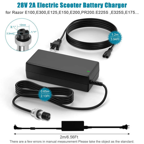 24V 2A Fast Charger For Razor Electric Scooters And Dirt Bikes, No Fuss Plug And Play Compact 3 Prong Power Adapter For E100 E125 E150 E175 E200 E225S E300 E325S E500 MX350 MX400 Pocket Mod Rocket Dirt Quad Mini Chopper