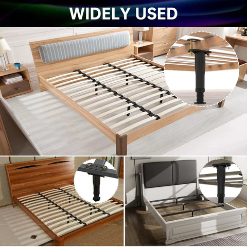 Game Changer Adjustable Center Support Legs For Bed Frames And Furniture Risers, Rock Solid Four Pack levels bed frames, adjustable legs.