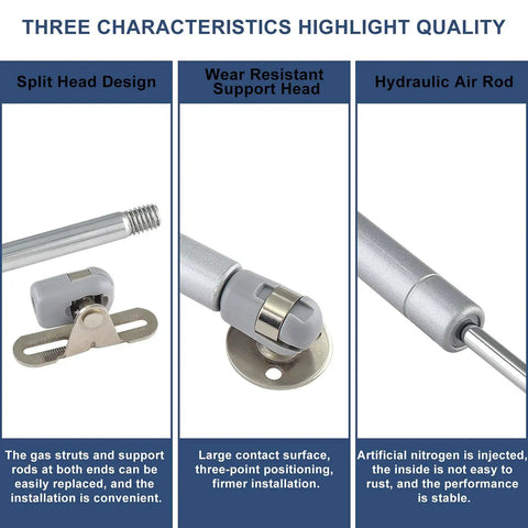 Heavy Duty 40N 9lbs Gas Springs for Smooth Soft Close Action featuring split head design and hydraulic air rod