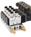 Go-To Industrial Pneumatic Solenoid Valve 4V110-06 DC 24V with base muffler, 2-position 5-way, 6mm fittings, aluminum for automation
