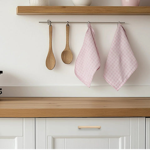 Kitchen showcasing Champagne Bronze Slim Cabinet Handles 10 Pack Solid Square Bar Drawer Pulls installed on white cabinets.