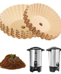 Top Shelf Unbleached Paper Coffee Filters 500 Pack with heavy duty design, ideal for use with Hamilton Beach urns and large coffee makers.