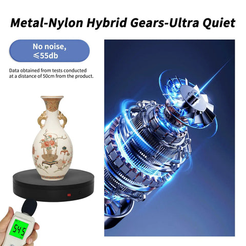 Heavy Duty Remote Controlled Motorized Turntable With Speed Adjustment For Professional 3D Scanning And Showcase Photography Rotating Platform with a decorative vase.