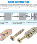 100 Sets Self Tapping Screws With Drywall Anchors Kit Self Drilling Dowels For Plasterboard Walls Premium Yellow Zinc Plated Carbon Steel Rust Resistant Fixings For Quick Easy No Prep Install DIY Ready Mounts, drywall anchor installation steps