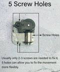 Close-up of 18 Note Wind Up Music Box Mechanism Plug And Play DIY Replacement Parts with 5 screw holes detail.