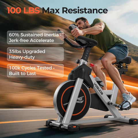 YOSUDA exercise bike, magnetic indoor cycling bike in gray with tablet holder for home use
