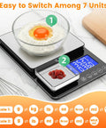 Two-In-One Dual Platform Kitchen Scale With 33 Lb Large Platform And 1.1 Lb Small Platform, displaying flour and raisins