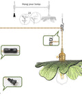Eemmwet Green Plug in Pendant Light Handmade Glass Hanging Light for Kitchen Island Bedroom Dining Room Living Room with adjustable cord