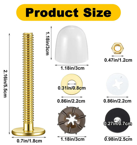 Heavy Duty Toilet Bolts Kit for Floor Installation with Nuts Washers and Caps 2 Pack Premium Anti Rust Metal Flange Bolts Replacement Hardware to Secure Toilet Bowl to Floor, 2.16in bolt