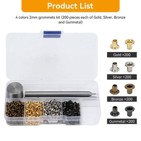 2mm Grommets Eyelets Kit With Tool 800Pcs 4 Colors Copper Plated Grommet Kit For Shoes Bags Clothing Belts And Leather Craft DIY Projects With Portable Plastic Storage Box Keeps Grommets Organized And Ready To Use