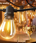 Close-up of 200 Ft LED Outdoor String Lights With Shatterproof Edison Bulbs, Heavy Duty Weatherproof Commercial Grade Patio And Garden Lights.