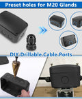 IP66 Waterproof Outdoor Junction Box 125x86x62 Millimeter Black Electrical Enclosure For DIY Solar CCTV And LED Projects weatherproof box with M20 gland holes