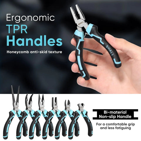 Mini Pliers Set Six Piece Everyday Hand Tool Kit With Needle Nose Long Nose Bent Nose Diagonal End Cutting And Linesman Pliers Plus Compact Portable Pouch For Crafts Electronics Jewelry Repair And DIY Projects, TPR handles