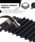 Heavy Duty 2 Pack Car Tire Traction Mats Featuring Non Slip Grip with a hammer demonstrating impact-resistant material.