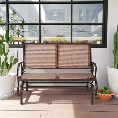 Two Person Swing Glider Chair 48 Inch Cozy Patio Bench For Outdoor And Indoor Use Steel Rocking Loveseat In Brown