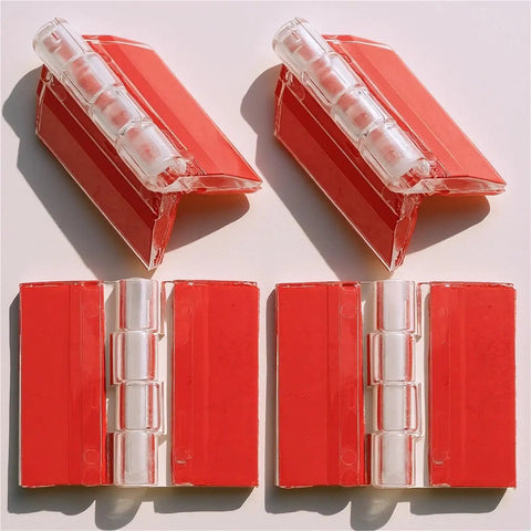 No Drill Easy Install Peel And Stick Self Adhesive Acrylic Hinges 32 Piece Pack Transparent with red backing