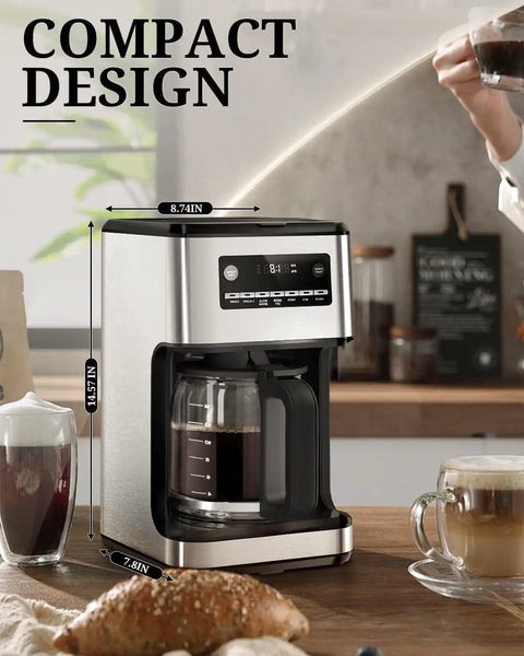 14 Cup Programmable Drip Coffee Maker With Timer Keep Warm Plate Auto Pause Reusable Filter Self Cleaning Stainless Steel Carafe