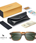Retro Sunglasses For Men With Polarized UV400 Protection Handcrafted Acetate 60s Style Square Cool Sun Glasses with case and box
