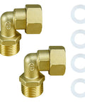 Solid Brass 90 Degree Elbow Connector One-Half Inch Male To One-Half Inch Female With Washer Swivel Fit For Water Lines No Leaks Easy Hand-Tight Seal Durable Well-Made Brass Fittings Built To Withstand Continuous Use, 2-pack with washers