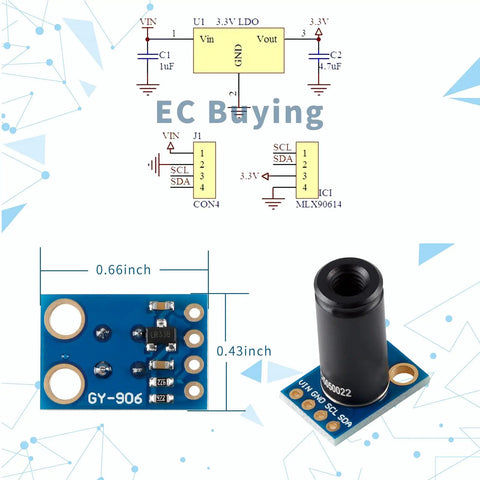 Non Contact Infrared Temperature Sensor Module MLX90614ESF DCI High Precision Infrared Thermometer for Arduino DIY IIC Serial Port 50cm