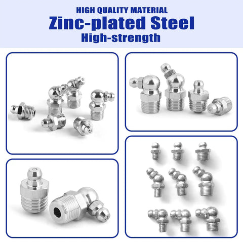 Heavy Duty 276 Piece SAE And Metric Grease Fittings Kit With One Quarter Inch And One Eighth Inch Fittings M6 M8 M10