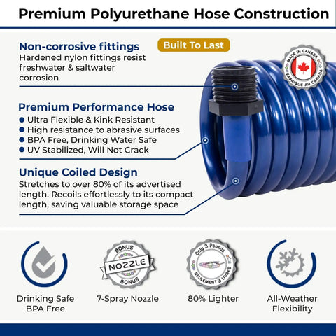 SpringHose Marine Washdown Hose 3/8 Inch Inside Diameter By 15 Ft Saltwater Resistant Polyurethane Coil Hose features