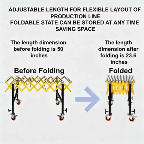 Heavy Duty Conveyor Belt Rollers With 1450 Lbs Load Capacity Adjustable Roller Stands for angle changes before and after folding.
