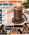 Kick The Spoon Habit With This Slick Set Of Two 10oz Self Heating Coffee Mugs Featuring Magnetized Vortex Stirring And Smart Temperature Control For Flawless Matcha Mixes And All Day Sipper Vibes on a desk.