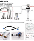 Dimensions of Waterfall Widespread Two-Handle Bathroom Faucet With Metal Pop Up Drain And Quick Connect Supply Lines In Oil Rubbed Bronze