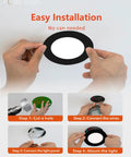 Steps for installing 12 Pack 4 Inch Black LED Recessed Lights Kit With Junction Box Dimmable 5CCT 2700K-6000K