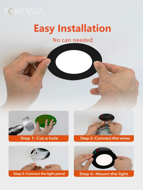 Steps for installing 12 Pack 4 Inch Black LED Recessed Lights Kit With Junction Box Dimmable 5CCT 2700K-6000K
