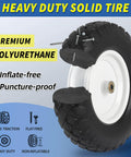 Flat Free 16 Inch Wheelbarrow Tire And Wheel Set Size 4.80 4.00 8 Solid Tire With 3 Inch Centered Hub And Five Eighth Inch Axle Bore
