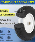 Hella Tough Flat Free Solid Wheelbarrow Tire And Wheel Combo 4.80/4.00-8 Inch showing heavy duty tire with puncture-proof design.