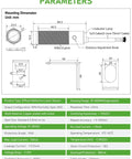Diagram of photoelectric proximity sensor with laser detection, IP65 waterproof, dimensions, and technical specifications for industrial automation.