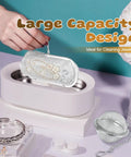 Heavy Duty Stainless Steel Ultrasonic Basket For Jewelry And Small Parts Cleaning Compatible With All Cleaner Units, shown in use.