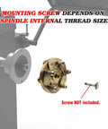 Grip Tight 40mm Shaft Wheel Balancer Adapter With Shop Grade Tire Balancer Clamp shown with mounting screw and spindle illustration.
